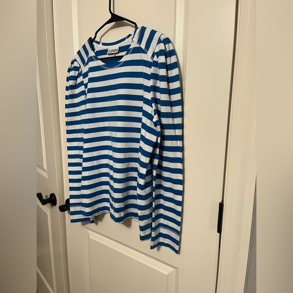 GANNI Organic Cotton L/S Blue Stripe Blouse Size XL - Picture 4 of 10